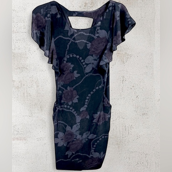 Rebecca Taylor Dresses & Skirts - EUC Rebecca Taylor Dark Washed Gray/Purple Floral Silk Sheath Dress Sz 4/Small